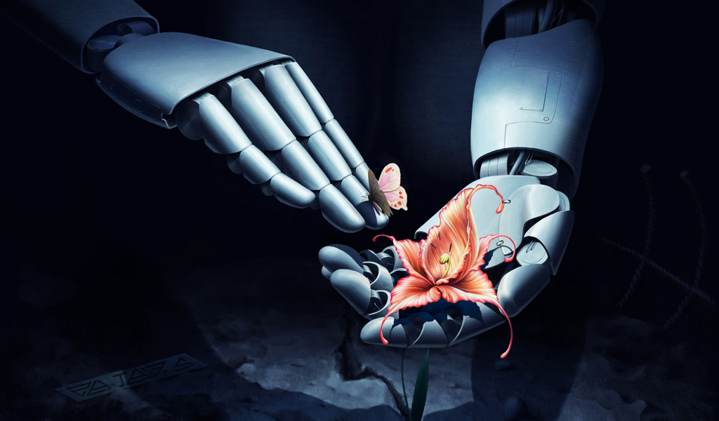 Screenshot №1 pro téma Art Robot Hand with Flower 1024x600