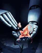 Das Art Robot Hand with Flower Wallpaper 176x220