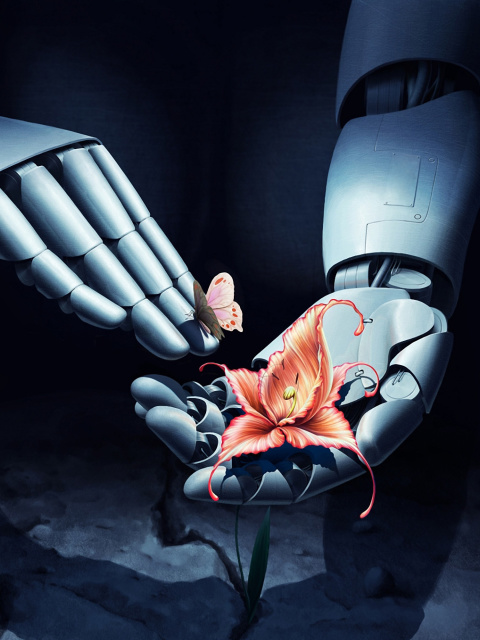 Sfondi Art Robot Hand with Flower 480x640