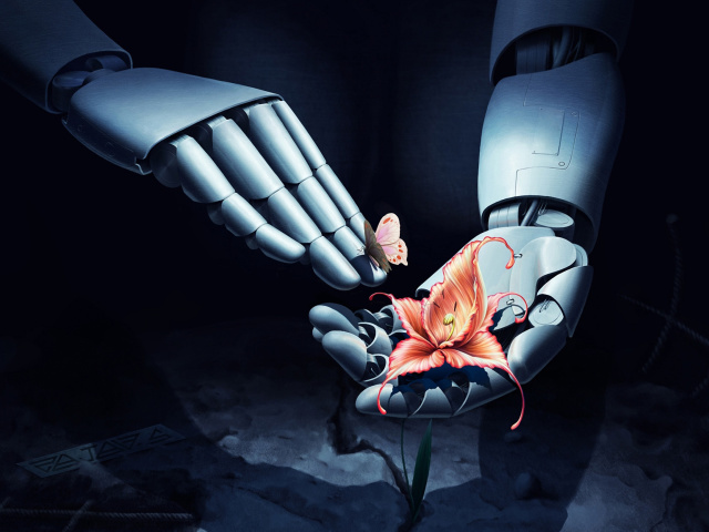 Fondo de pantalla Art Robot Hand with Flower 640x480