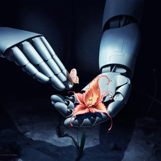 Art Robot Hand with Flower papel de parede para celular para iPad
