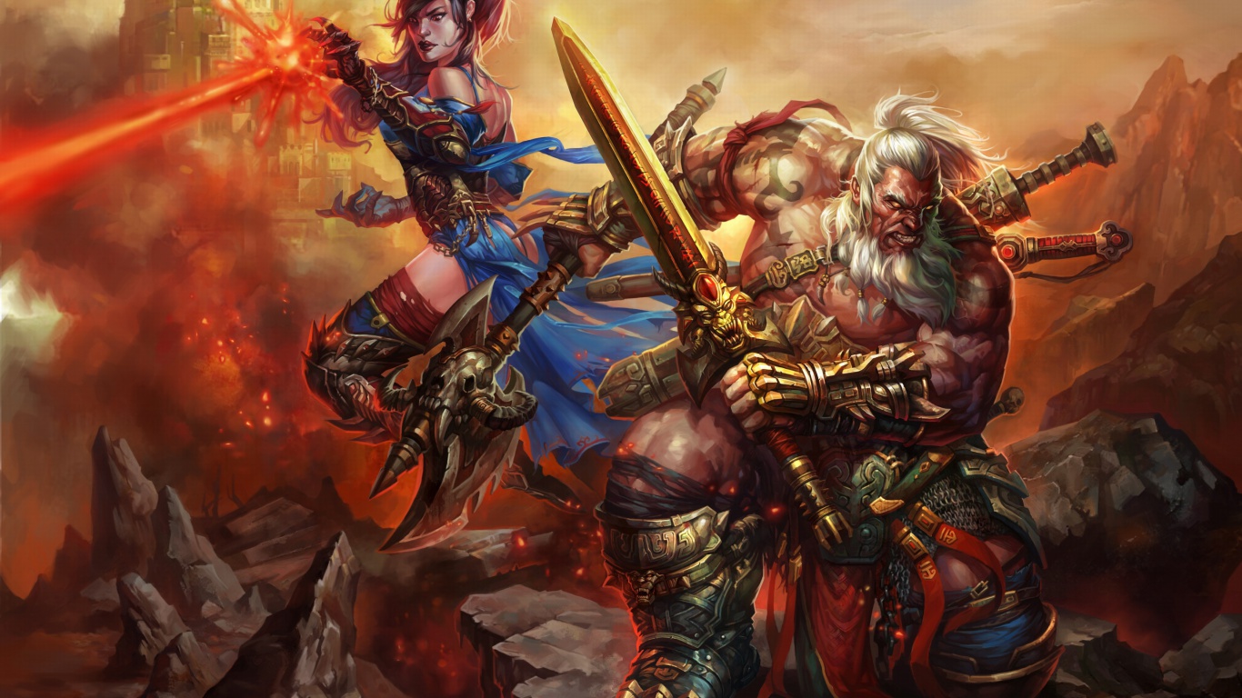 Обои Barbarian - Diablo III 1366x768