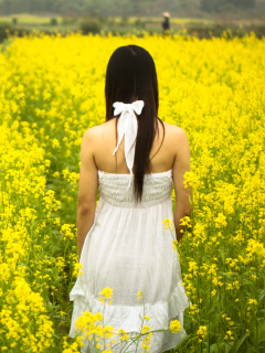 Das Girl At Yellow Flower Field Wallpaper 240x320