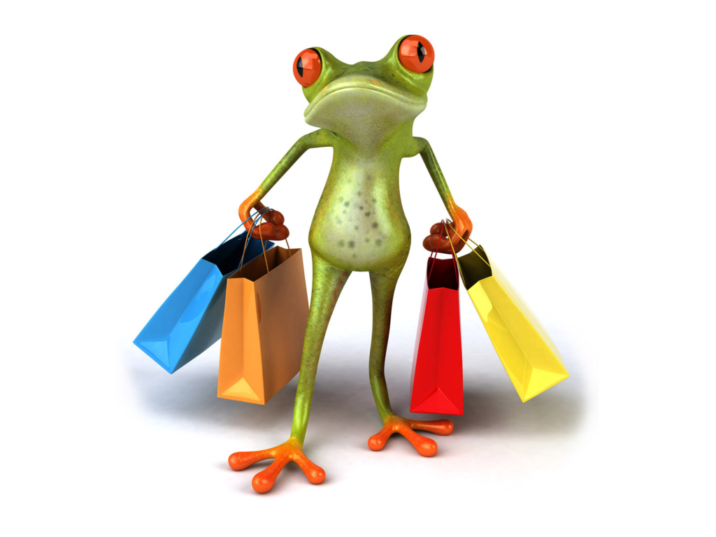 Fondo de pantalla 3D Frog Shopping 1024x768