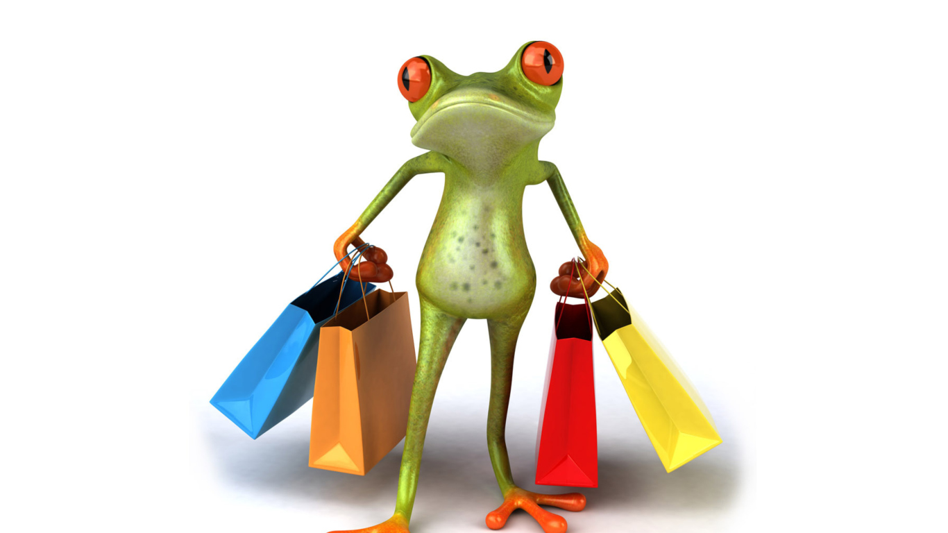 Fondo de pantalla 3D Frog Shopping 1366x768