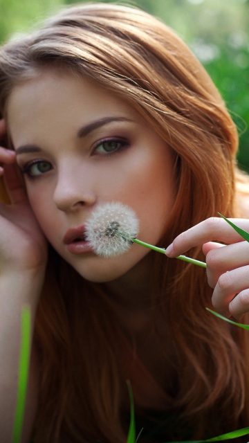 Redhead Girl With Dandelion wallpaper 360x640