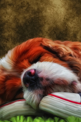 Sleeping Puppy Painting wallpaper 320x480