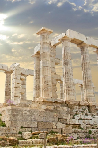 Fondo de pantalla Poseidon Temple Sounion Greece 320x480