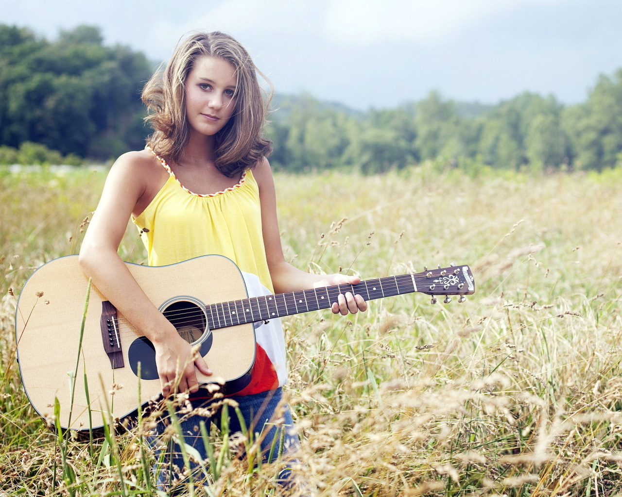 Girl with Guitar wallpaper 1280x1024
