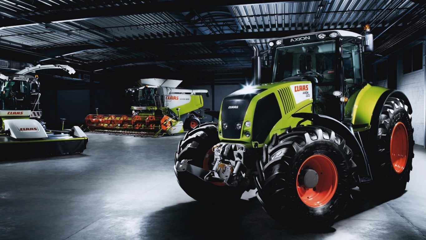 Tractors in garage wallpaper 1366x768