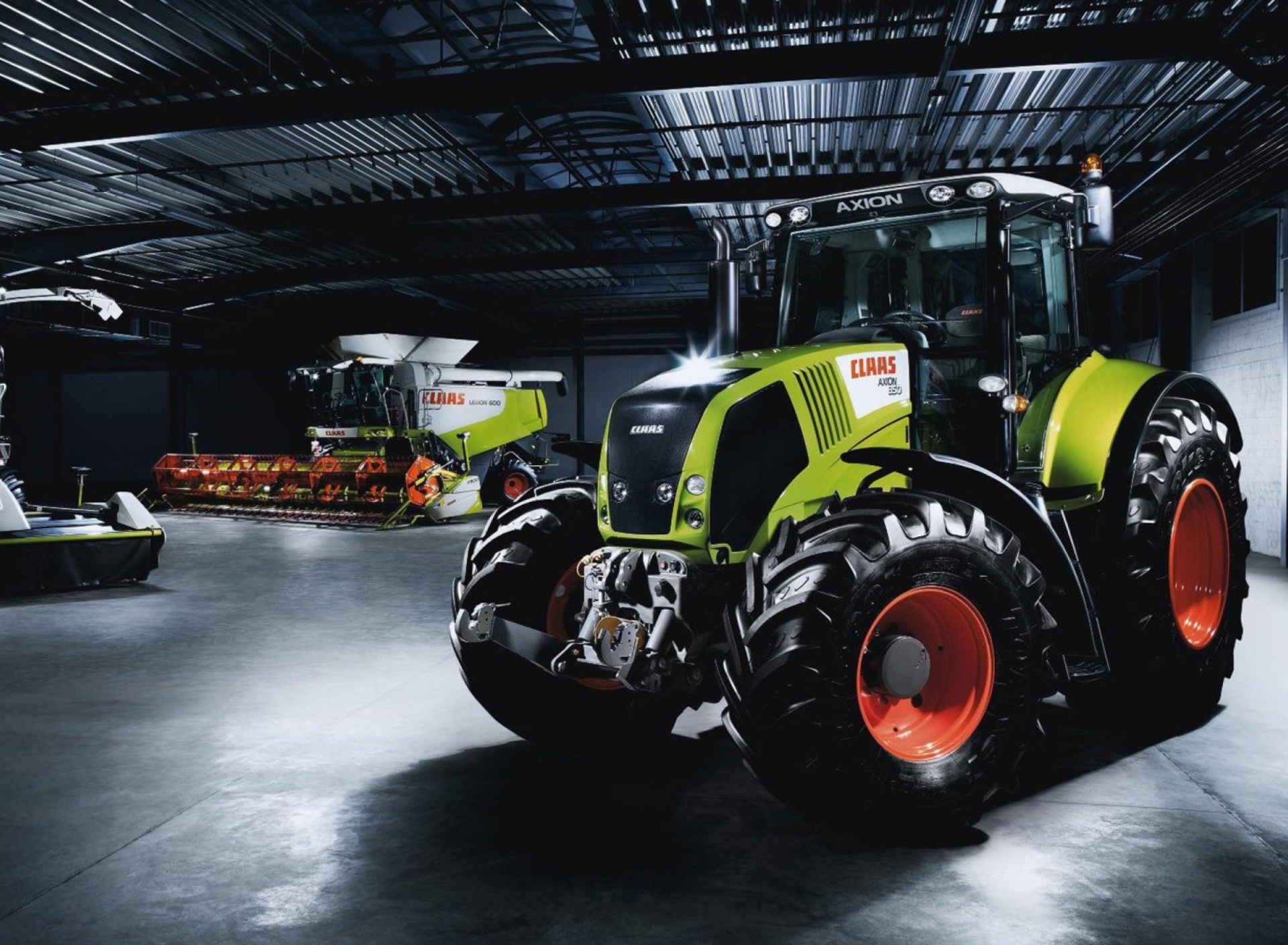 Tractors in garage wallpaper 1920x1408