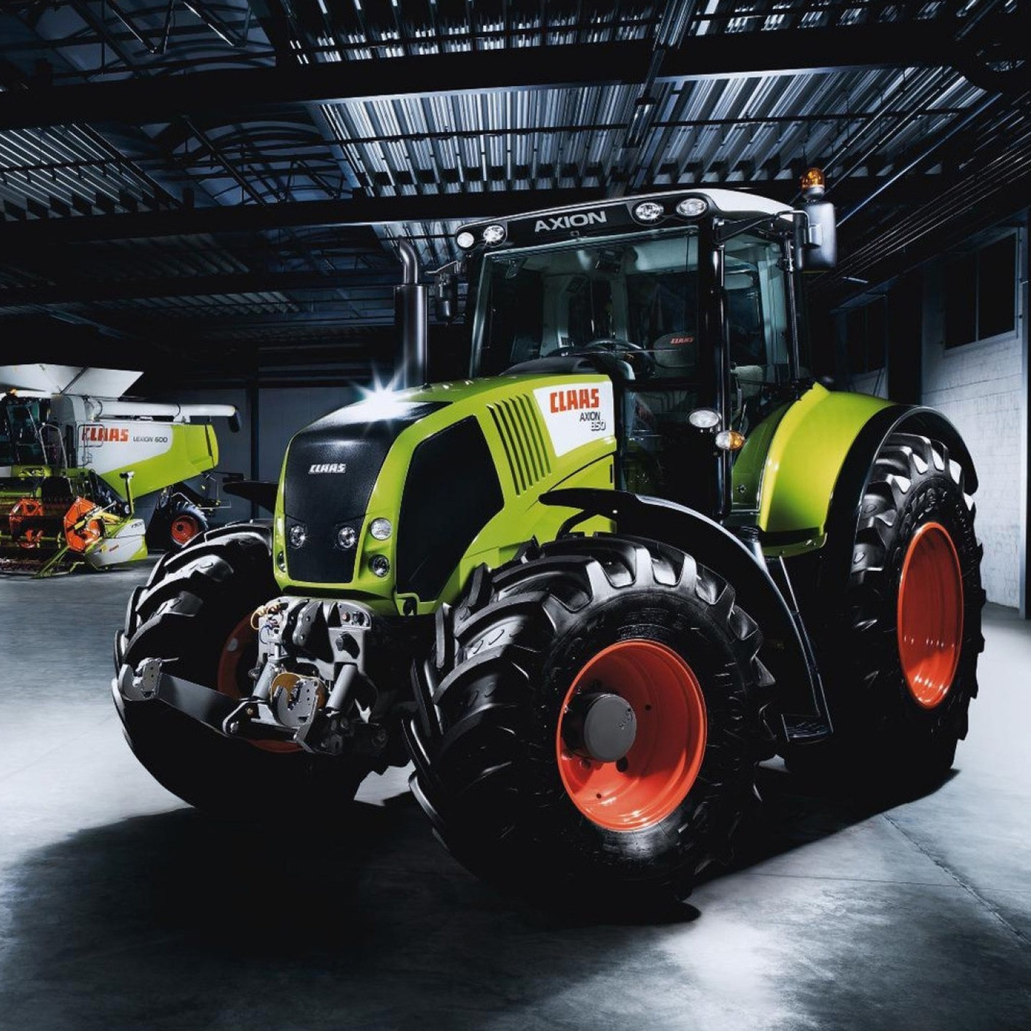 Tractors in garage wallpaper 2048x2048