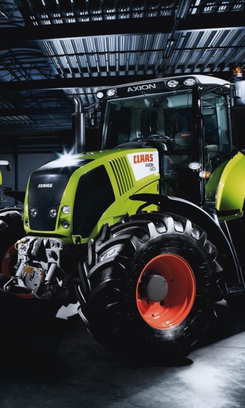 Tractors in garage wallpaper 480x800