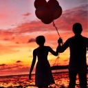 Das Couple With Balloons Silhouette At Sunset Wallpaper 128x128
