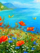 Das Summer Meadow By Sea Painting Wallpaper 132x176