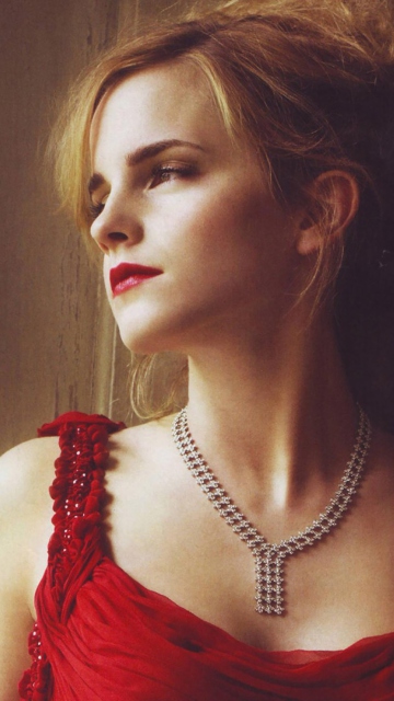 Emma Watson In Red Dress wallpaper 360x640