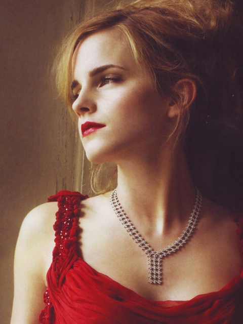 Sfondi Emma Watson In Red Dress 480x640