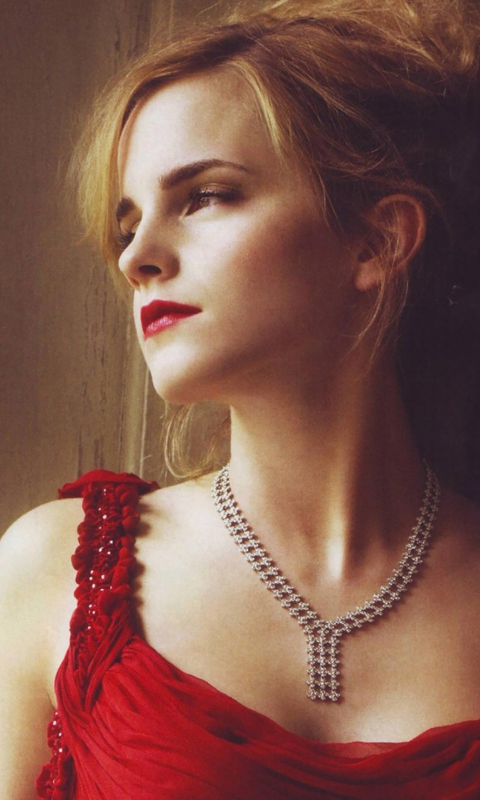 Обои Emma Watson In Red Dress 480x800