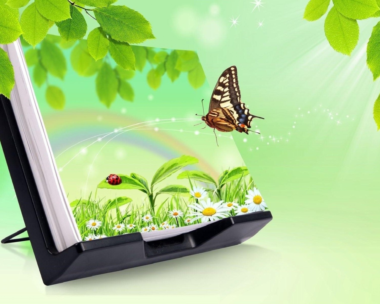 Fondo de pantalla 3D Green Nature with Butterfly 1280x1024