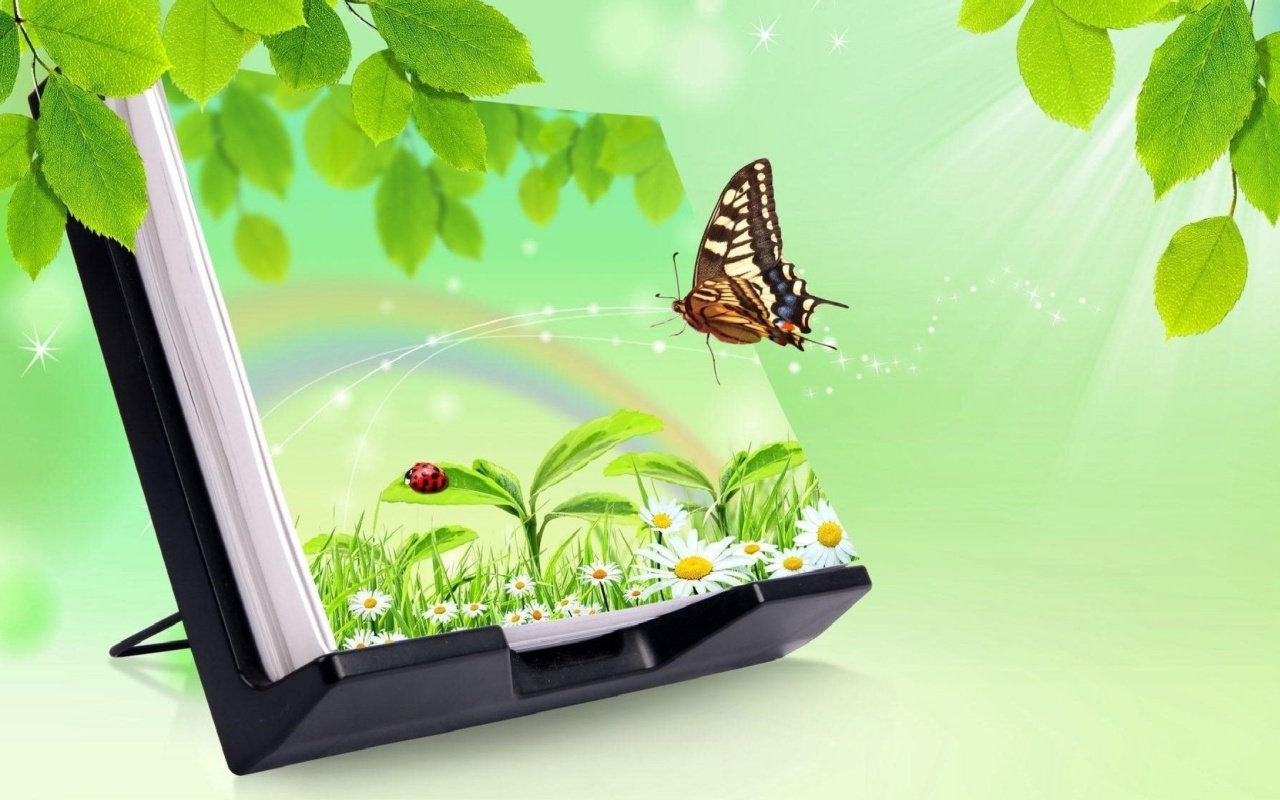Sfondi 3D Green Nature with Butterfly 1280x800