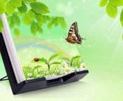 Fondo de pantalla 3D Green Nature with Butterfly 176x144
