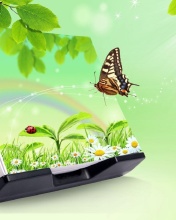 3D Green Nature with Butterfly wallpaper 176x220