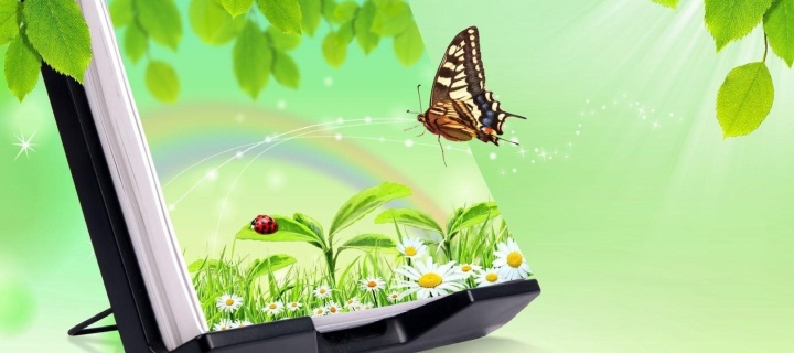 Das 3D Green Nature with Butterfly Wallpaper 720x320