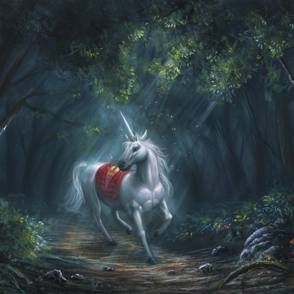 Fondo de pantalla Unicorn In Fantasy Forest 1024x1024