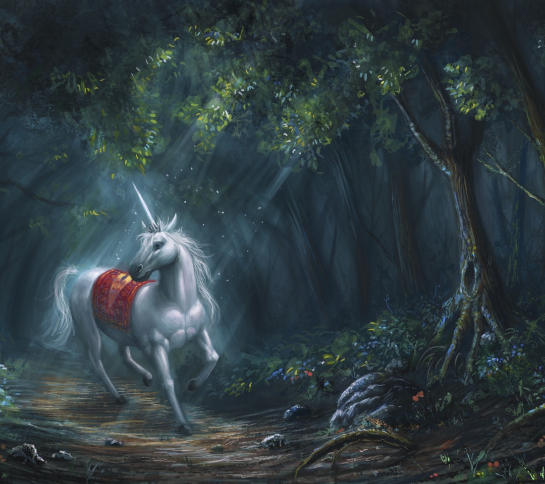 Fondo de pantalla Unicorn In Fantasy Forest 1080x960