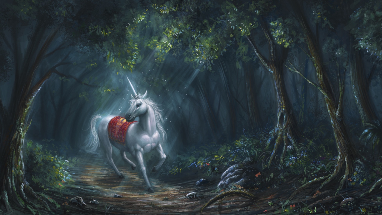 Fondo de pantalla Unicorn In Fantasy Forest 1280x720
