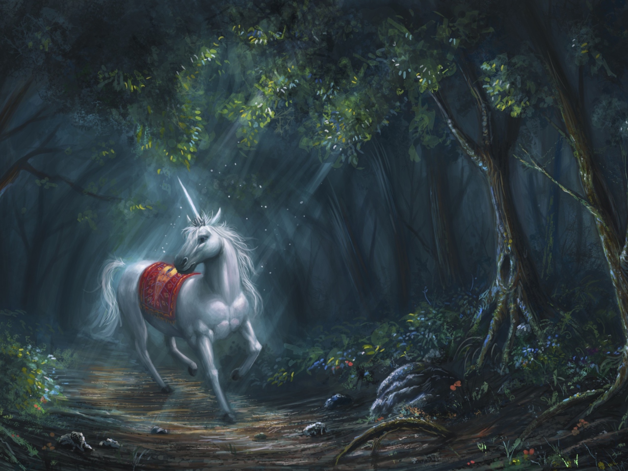 Das Unicorn In Fantasy Forest Wallpaper 1280x960