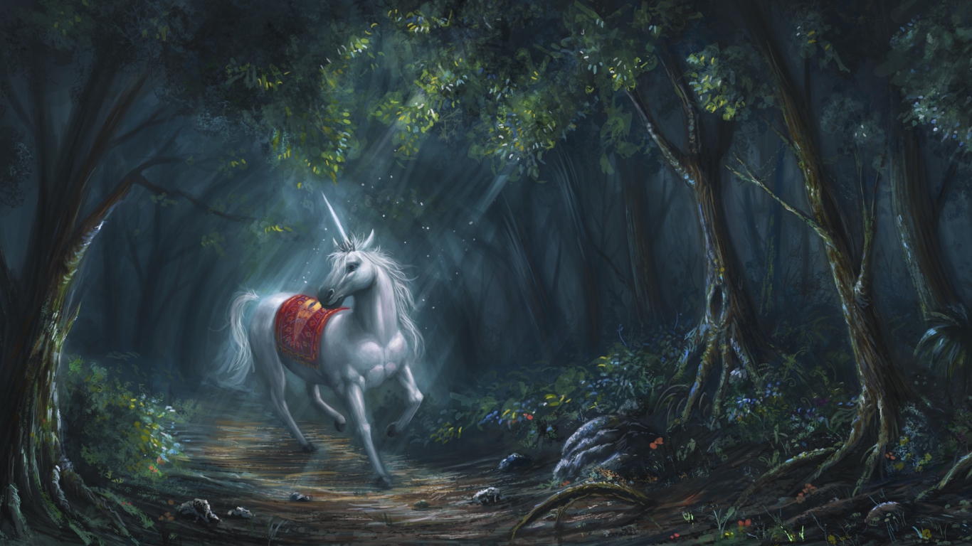 Unicorn In Fantasy Forest wallpaper 1366x768