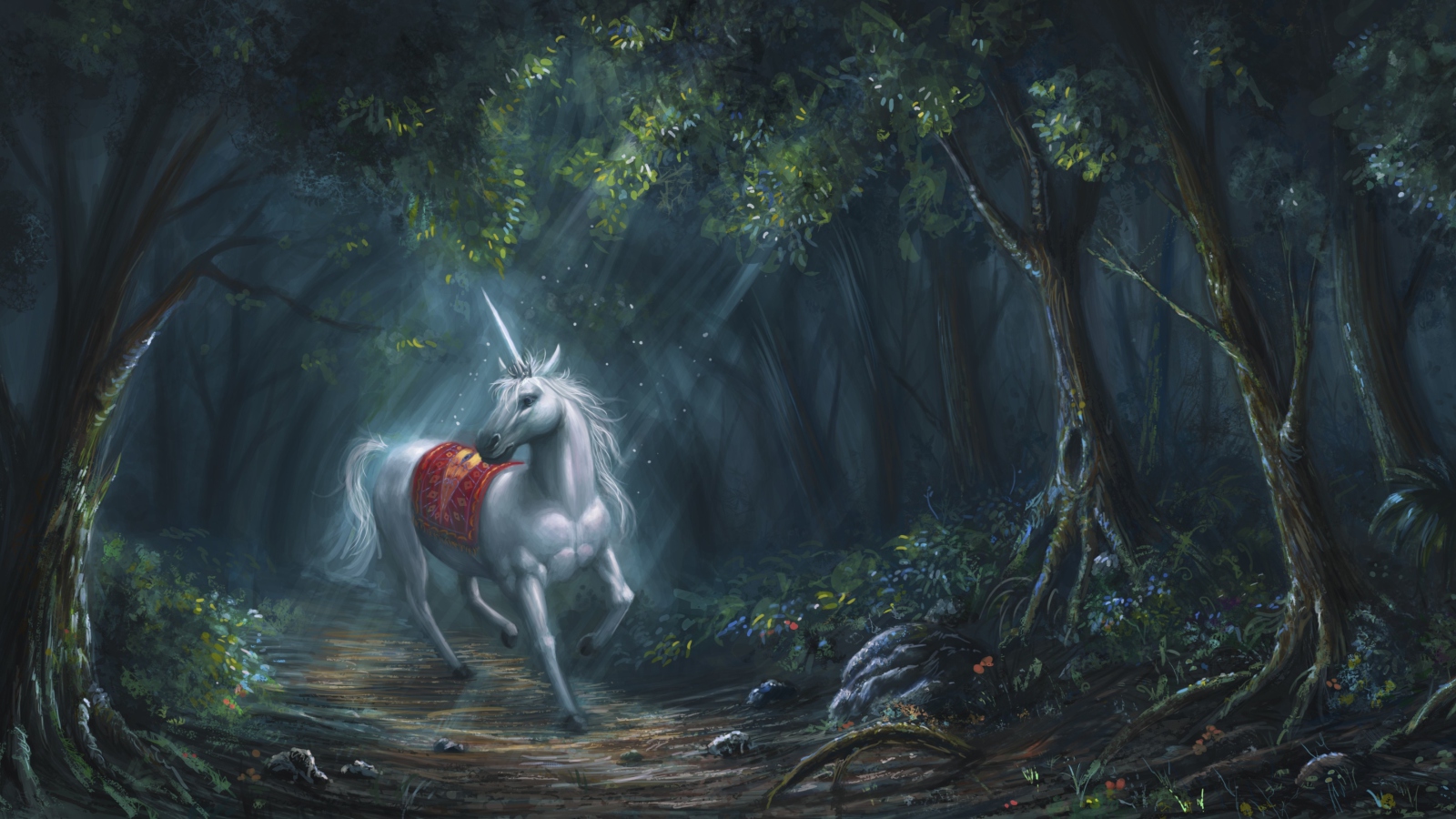 Fondo de pantalla Unicorn In Fantasy Forest 1600x900