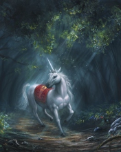 Das Unicorn In Fantasy Forest Wallpaper 176x220
