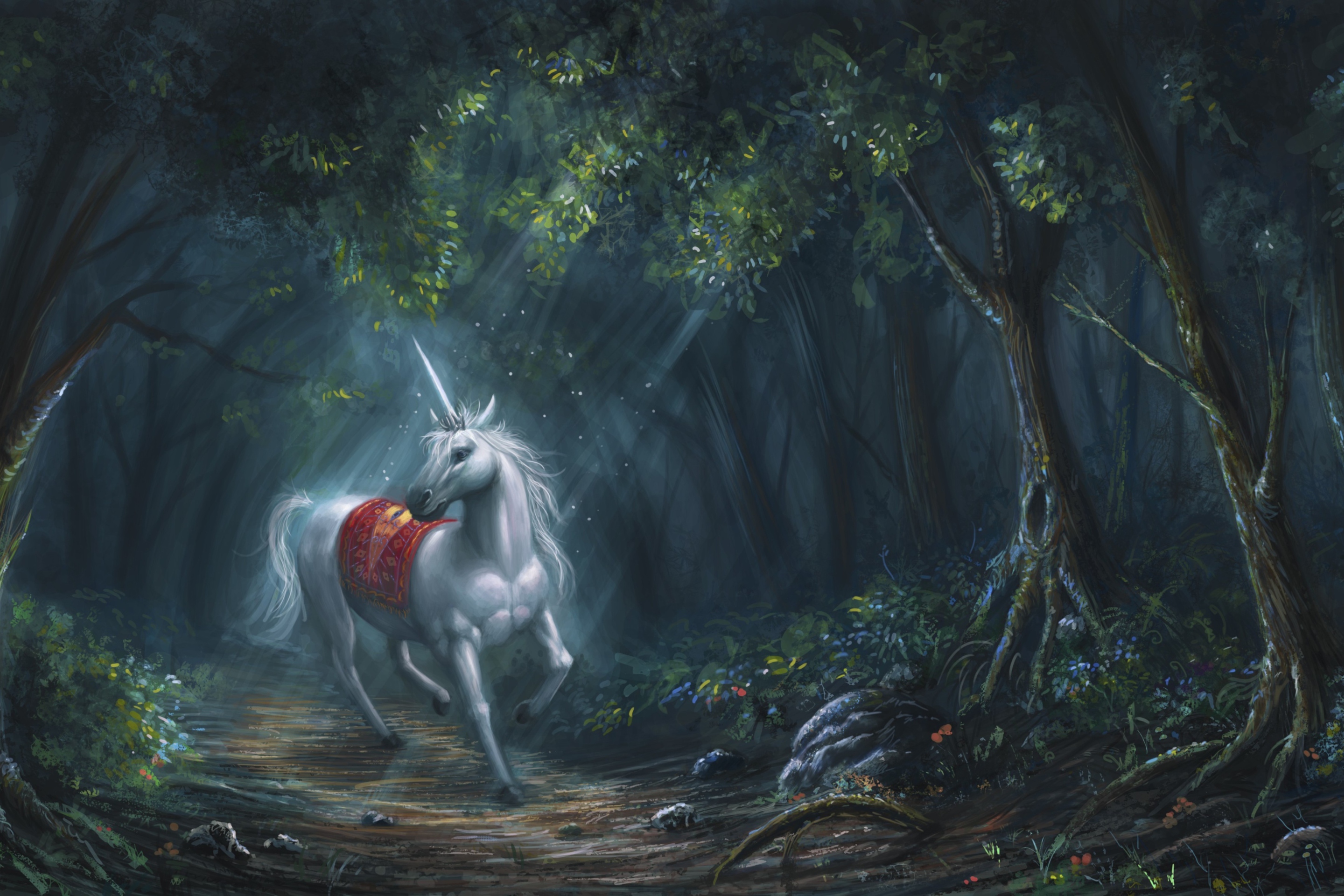 Обои Unicorn In Fantasy Forest 2880x1920