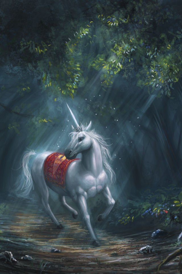 Das Unicorn In Fantasy Forest Wallpaper 640x960