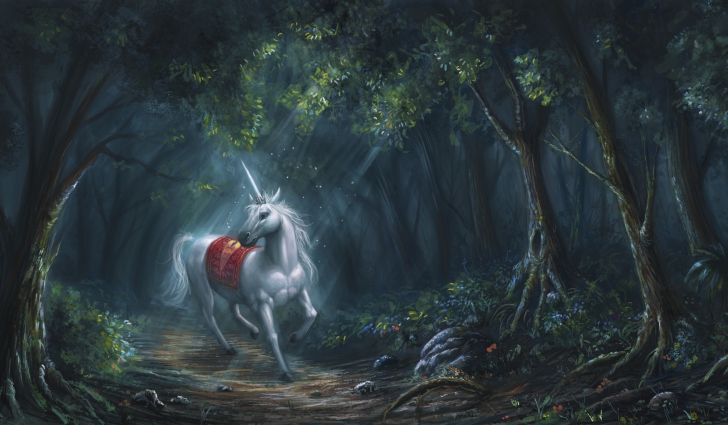 Das Unicorn In Fantasy Forest Wallpaper