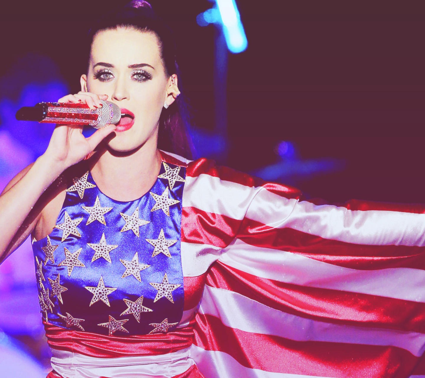 Обои Katy Perry In American Flag Dress 1440x1280