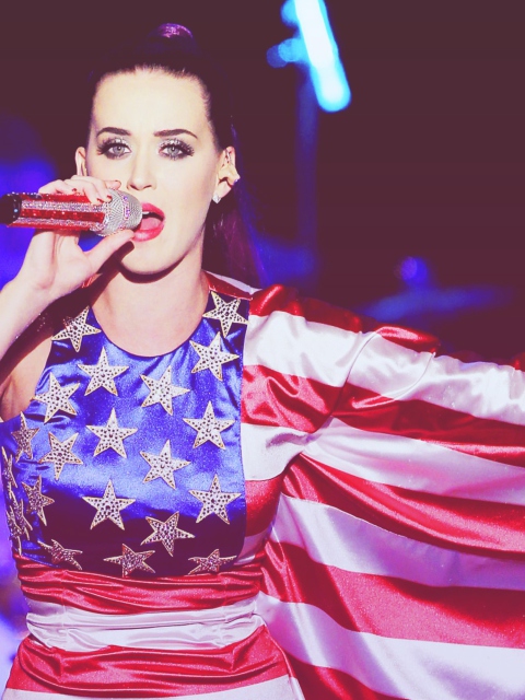 Обои Katy Perry In American Flag Dress 480x640