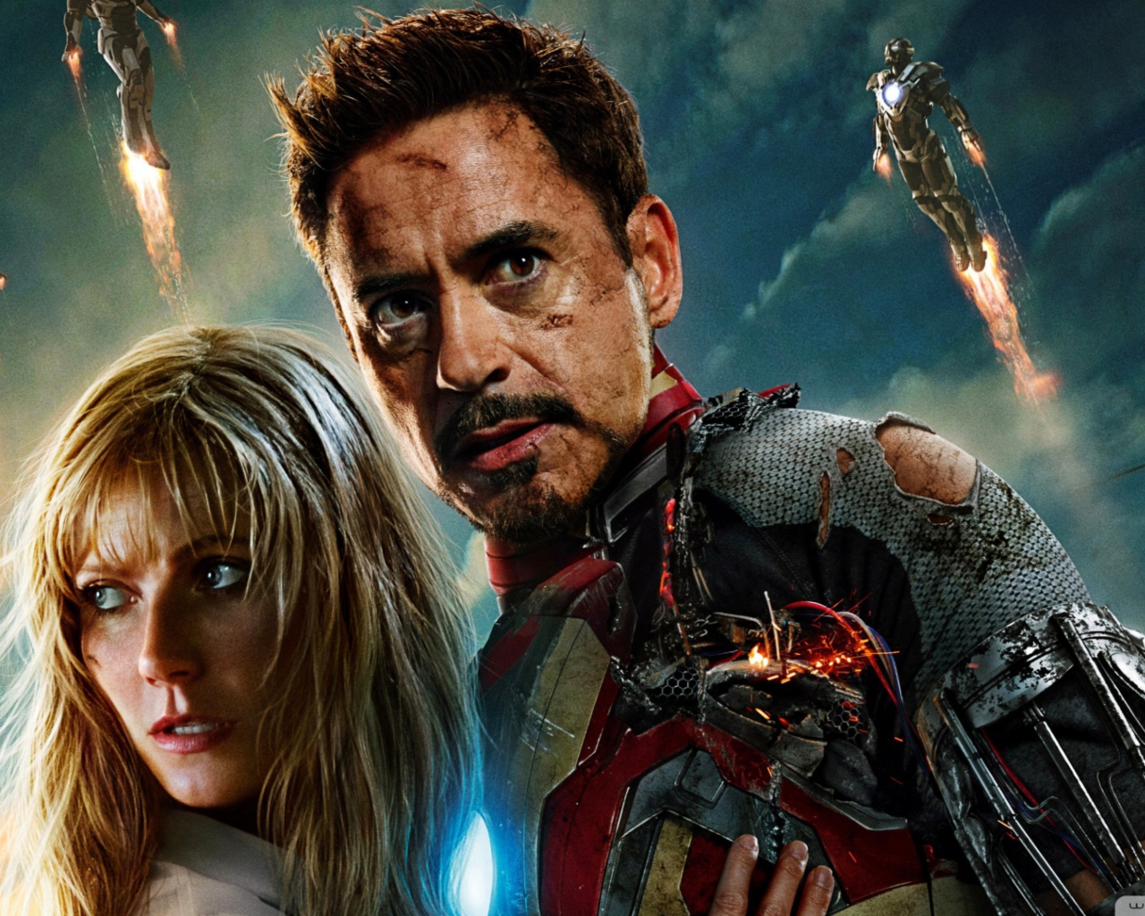 Обои Iron Man 3 Tony Stark Pepper Potts 1280x1024