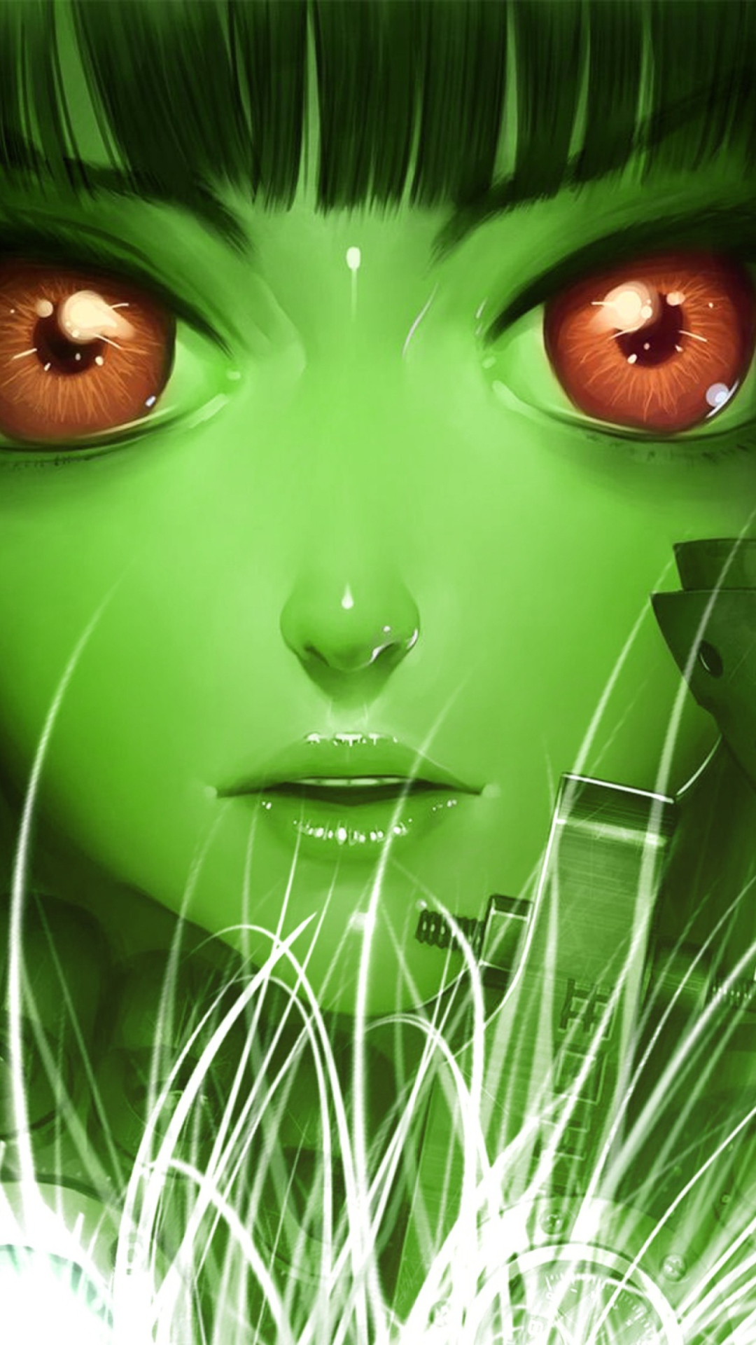 Green Anime Face wallpaper 1080x1920