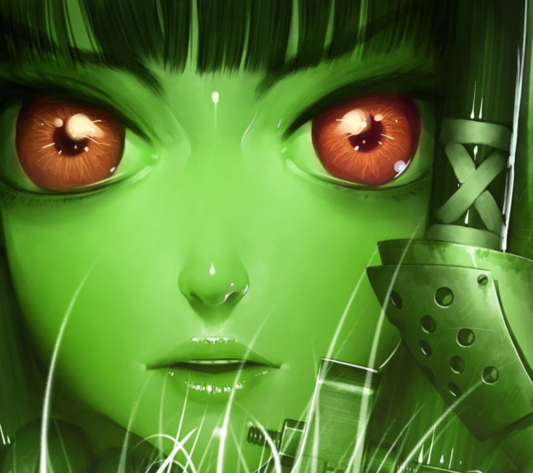 Das Green Anime Face Wallpaper 1080x960