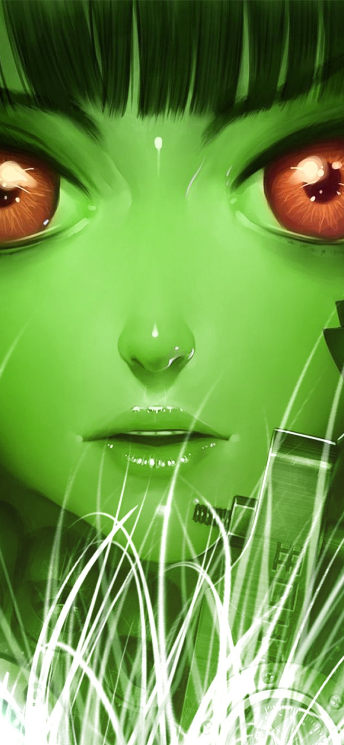 Green Anime Face wallpaper 1170x2532