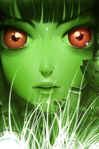 Green Anime Face wallpaper 320x480