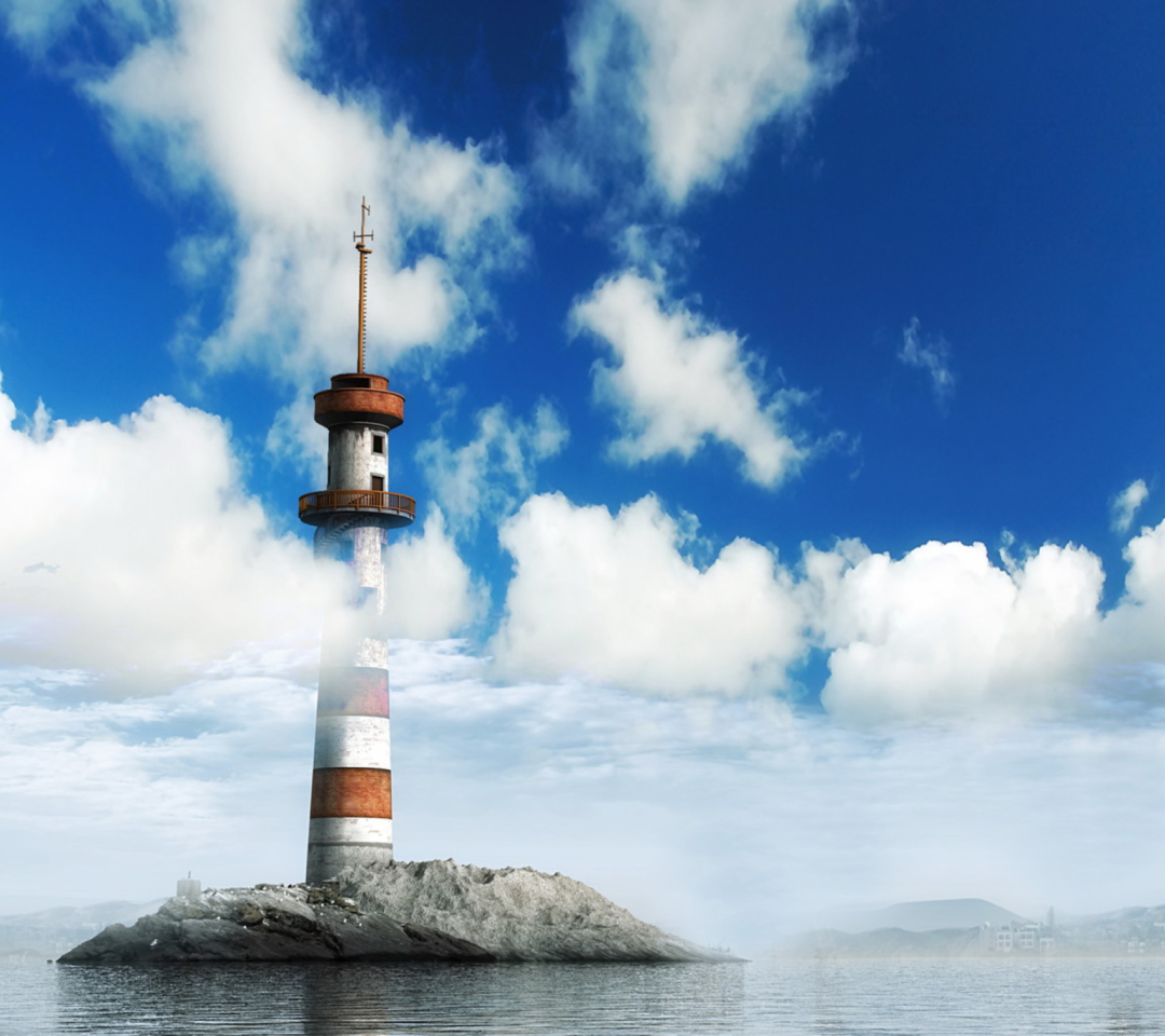 Das Lighthouse In Clouds Wallpaper 1080x960