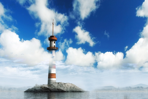 Das Lighthouse In Clouds Wallpaper 480x320