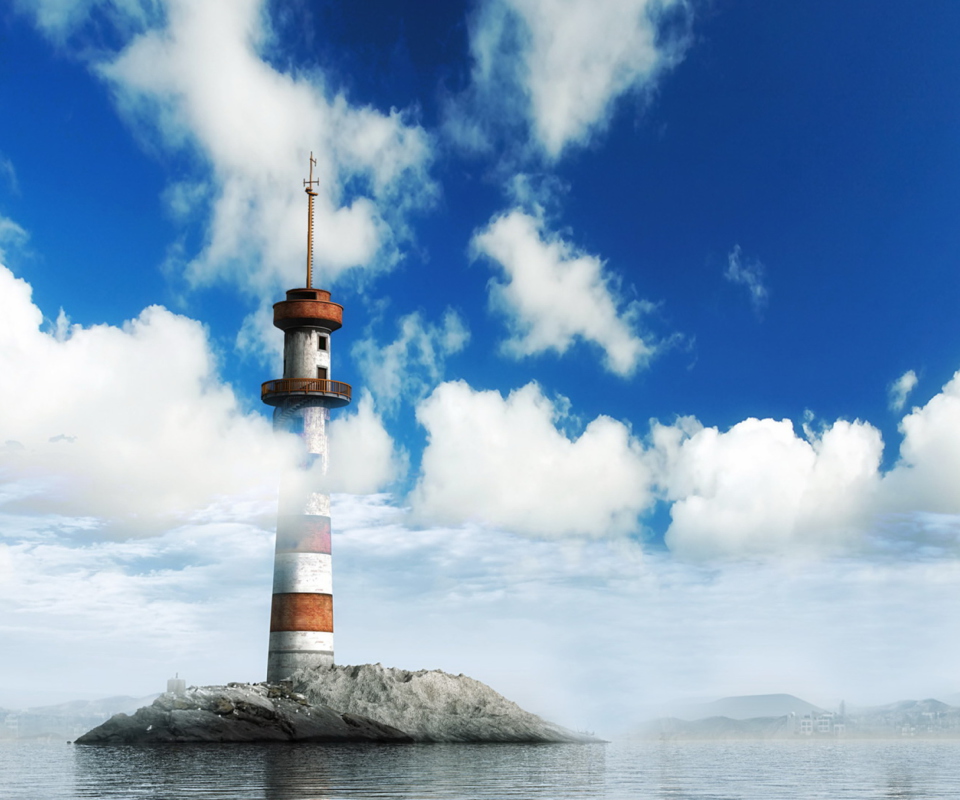 Das Lighthouse In Clouds Wallpaper 960x800