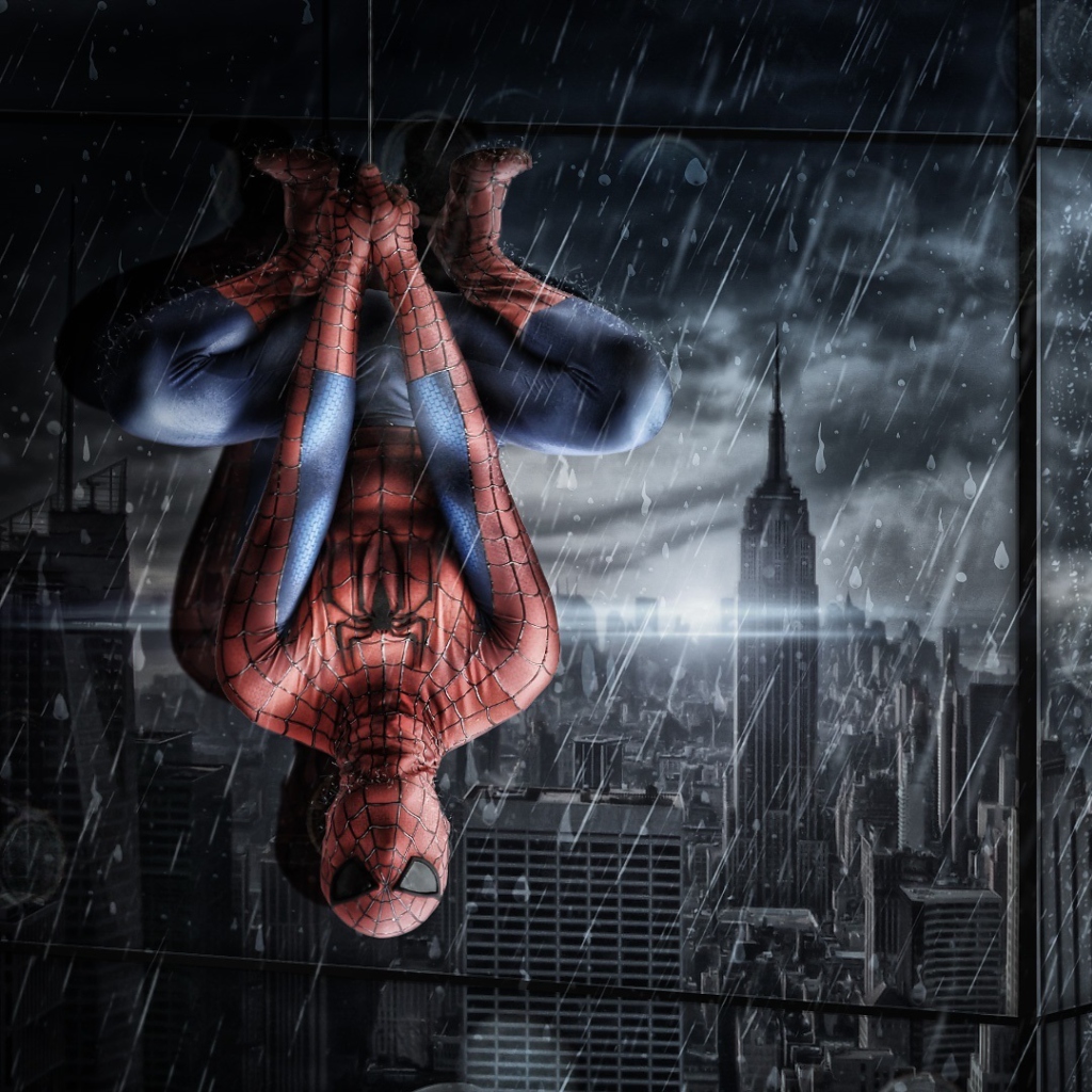 Sfondi Spiderman Under Rain 1024x1024