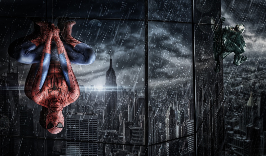Fondo de pantalla Spiderman Under Rain 1024x600