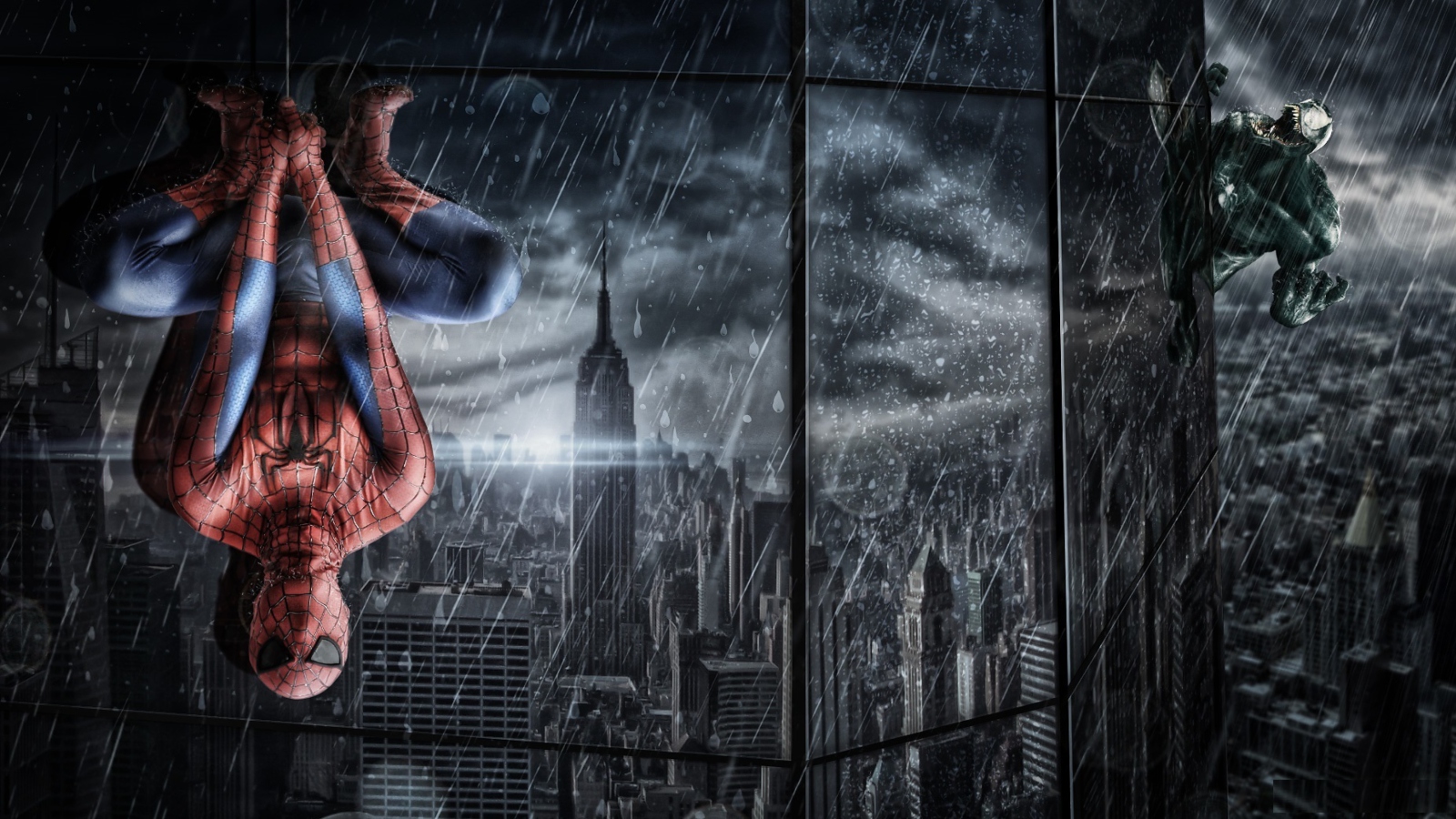 Обои Spiderman Under Rain 1600x900